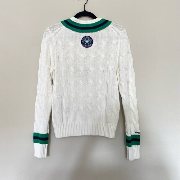 RALPH LAUREN POLO WIMBELDON APPLIQUÉD EMBROIDERED CABLE KNIT COTTON Sweater sz M - Picture 3 of 9